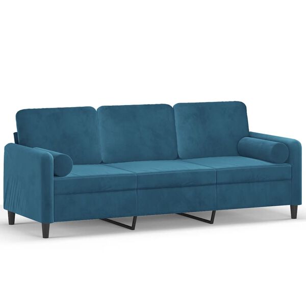 vidaXL Sof&aacute; 3 lugares c/ almofadas decorativas 180 cm veludo azul