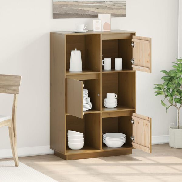 vidaXL Aparador alto 74x35x117 cm pinho maci&ccedil;o castanho mel