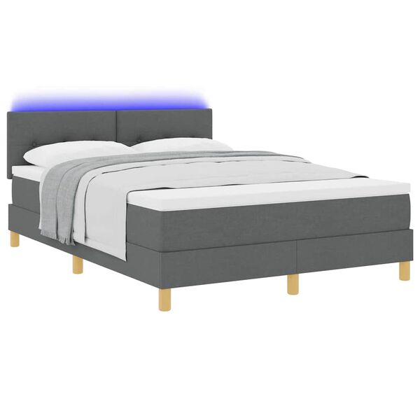 vidaXL Cama Box Spring LED com led Cinza Escuro 160 x 200 cm tecido
