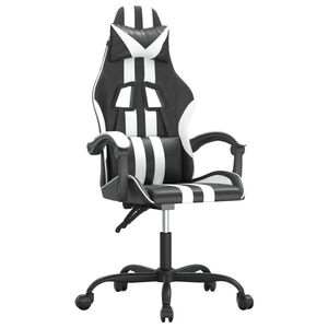 vidaXL Cadeira gaming girat&oacute;ria couro artificial preto e branco