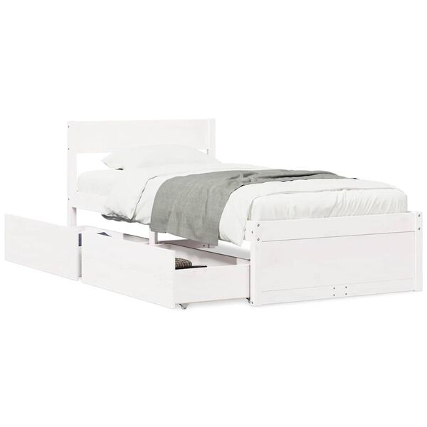 vidaXL Cama sem colch&atilde;o 90x190 cm madeira de pinho maci&ccedil;a branco
