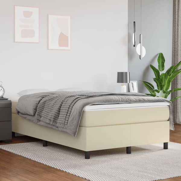 vidaXL Estrutura de cama com molas 120x200 cm couro artificial cor creme