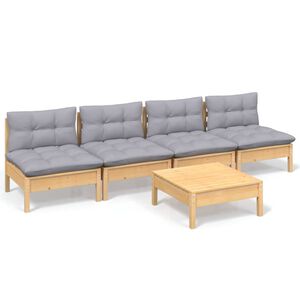 vidaXL 5 pcs conjunto lounge de jardim c/ almofad&otilde;es cinzentos pinho