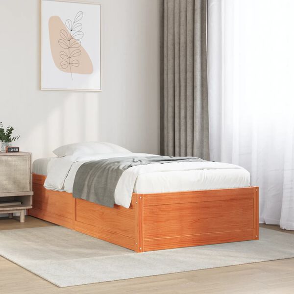 vidaXL Cama sem colch&atilde;o 100x200 cm pinho maci&ccedil;o castanho-mel