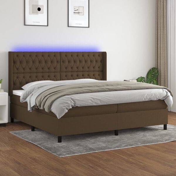 vidaXL Cama box spring c/ colch&atilde;o/LED 200x200cm tecido castanho-escuro