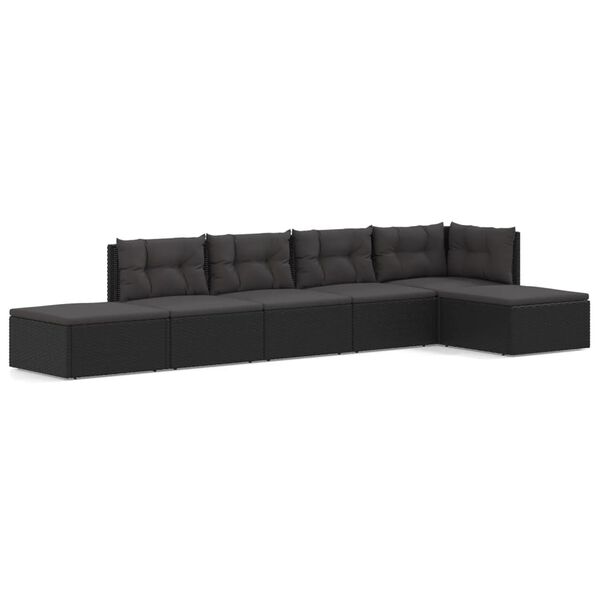 vidaXL 6 pcs conjunto lounge de jardim c/ almofad&otilde;es vime PE preto