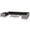 vidaXL 11 pcs conj. lounge jardim c/ almofad&otilde;es vime PE cinza-escuro