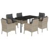 vidaXL 7 pcs conj. jantar p/ jardim c/ almofad&otilde;es vime PE cinza-claro