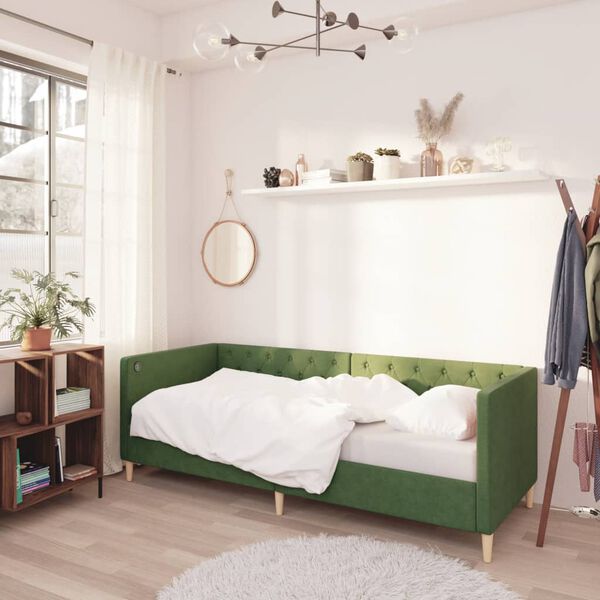vidaXL Sof&aacute;-cama c/ colch&atilde;o e sa&iacute;da USB 90x200 cm tecido verde-escuro