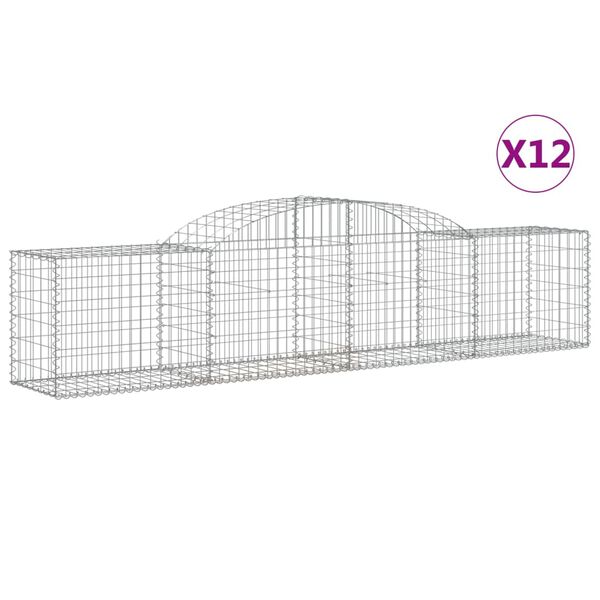 vidaXL Cestos gabião arqueados 12pcs 300x50x60/80 cm ferro galvanizado