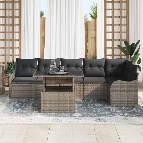 vidaXL Conjunto de Sof&aacute; de Jardim 7 pcs Cinzeto Rattan Sint&eacute;tico