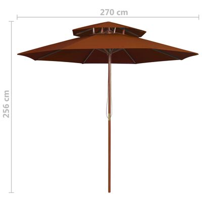 vidaXL Guarda-sol c/ 2 coberturas mastro em madeira 270 cm terracota