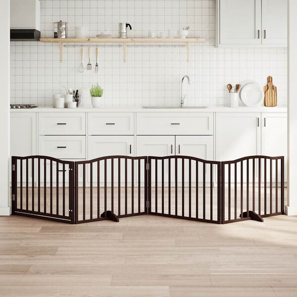 vidaXL Port&atilde;o p/ c&atilde;es c/ porta 4 pain&eacute;is 320cm &aacute;lamo carvalho castanho