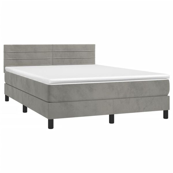 vidaXL Cama com molas/colch&atilde;o 140x190 cm veludo cinzento-claro