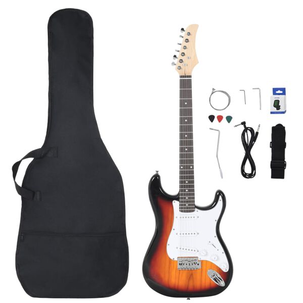 vidaXL Guitarra el&eacute;trica p/ iniciantes c/ saco 4/4 39" castanho/branco