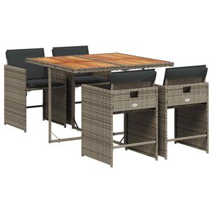 vidaXL 5 pcs conjunto de jantar p/ jardim c/ almofad&otilde;es vime PE cinza