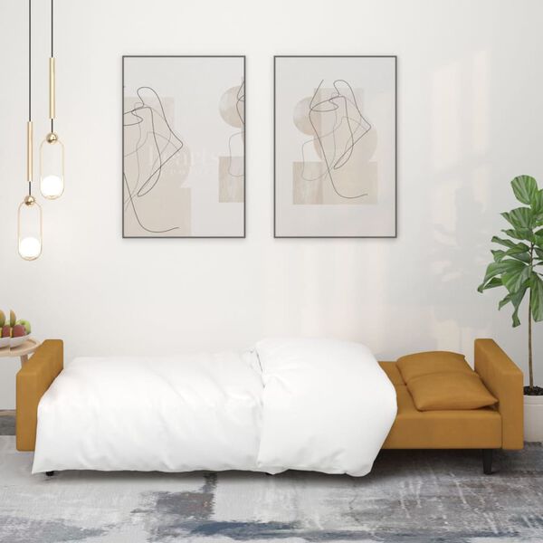 vidaXL Sof&aacute;-cama 2 lugares com duas almofadas veludo castanho