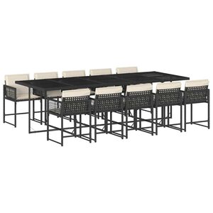 vidaXL 11 pcs conjunto de jantar p/ jardim c/ almofad&otilde;es vime PE preto