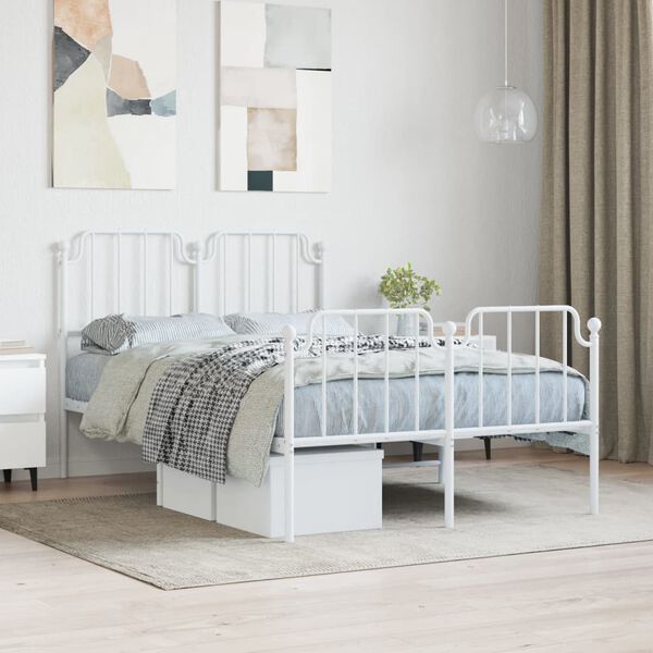 vidaXL Estrutura de cama com cabeceira e p&eacute;s 120x200 cm metal branco