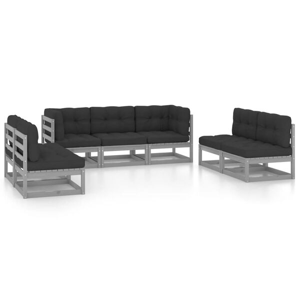 vidaXL 7 pcs conjunto lounge de jardim c/ almofad&otilde;es pinho maci&ccedil;o