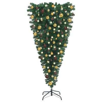 vidaXL Árvore Natal artificial pré-iluminada invertida c/ bolas 210 cm