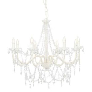 vidaXL Lustre com contas l&acirc;mpadas 8 x E14 branco