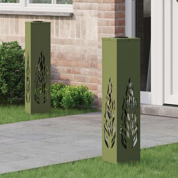 vidaXL Luz Solar LED de Caminho 2 pcs Verde Oliva A&ccedil;o Laminado a Frio