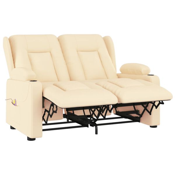 vidaXL Poltrona massagens 2 lug. reclin&aacute;vel sup. copo couro art. creme