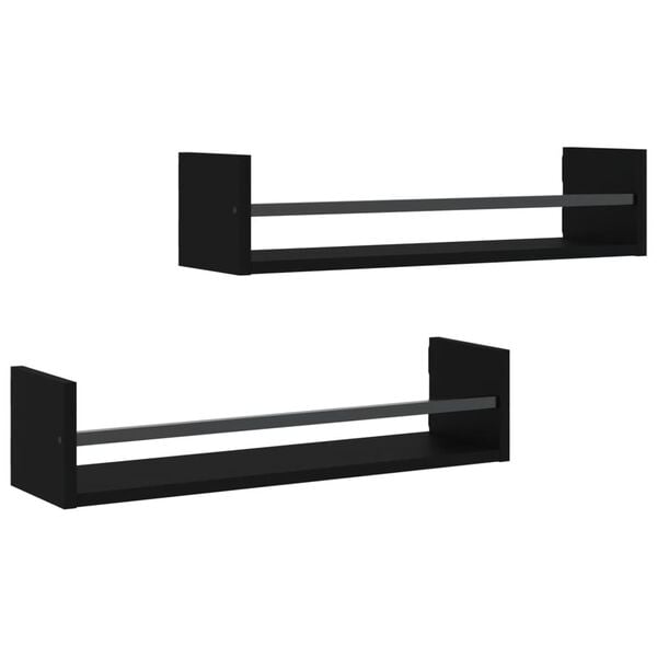 vidaXL Prateleiras de parede com barras 2 pcs 60x16x14 cm preto