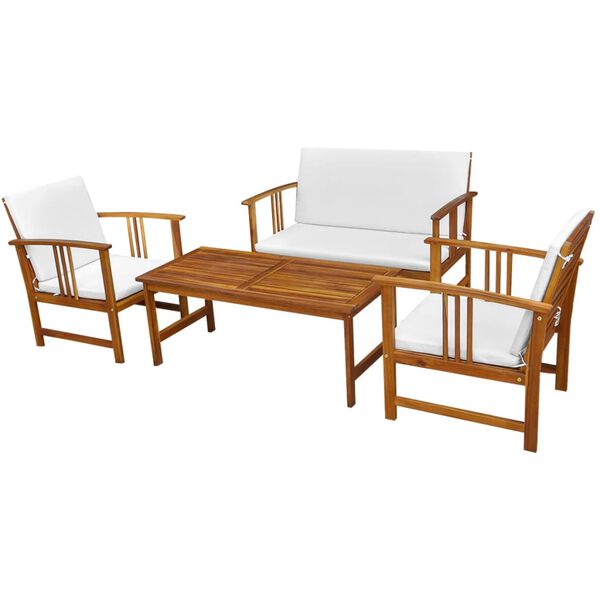 vidaXL 4 pcs conjunto lounge de jardim c/ almofad&otilde;es ac&aacute;cia maci&ccedil;a