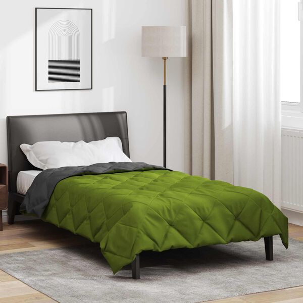 vidaXL Duvet de Ano Inteiro Verde e Antracite 200 x 155 cm Microfibra