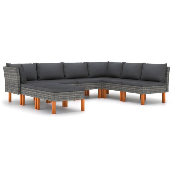 vidaXL 8 pcs conjunto lounge de jardim c/ almofad&otilde;es vime PE cinzento