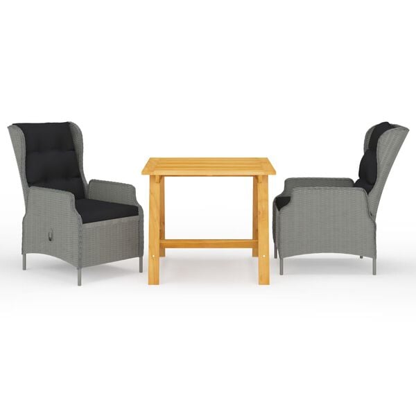 vidaXL 3 pcs conjunto de jantar para jardim cinzento-claro