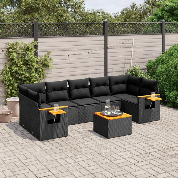 vidaXL 8 pcs conjunto sof&aacute;s de jardim com almofad&otilde;es vime PE preto