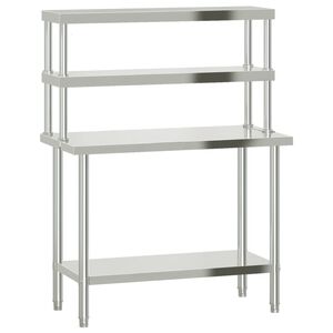 vidaXL Mesa trabalho cozinha c/ prateleira 110x55x150cm a&ccedil;o inoxid&aacute;vel