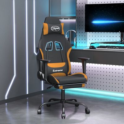 vidaxL Cadeira de gaming com apoio de pés tecido preto e laranja