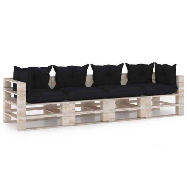 vidaXL Sof&aacute; de paletes para jardim 4 lugares com almofad&otilde;es pinho