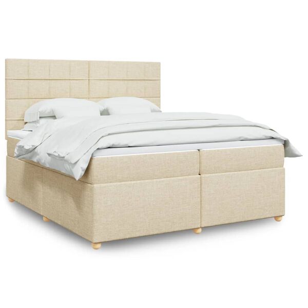 vidaXL Cama com molas/colch&atilde;o 200x200 cm tecido cor creme