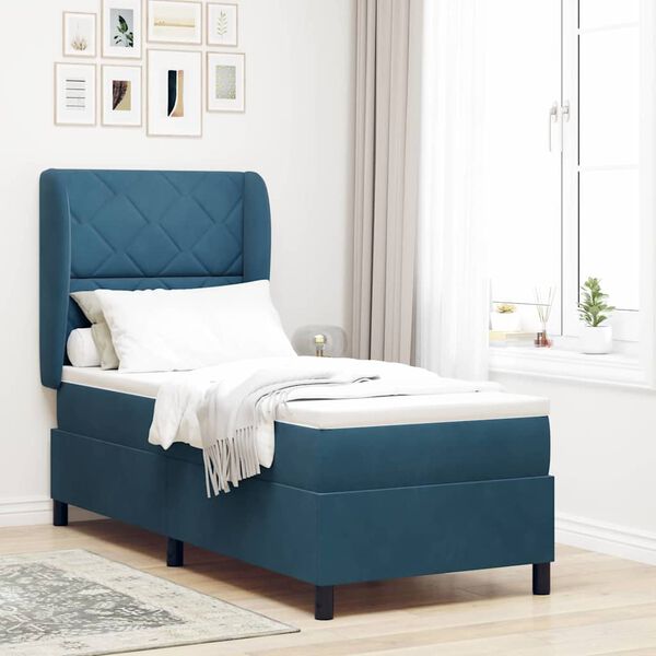 vidaXL Cama Box com colch&atilde;o Azul Escuro 200 x 80 cm Poli&eacute;ster