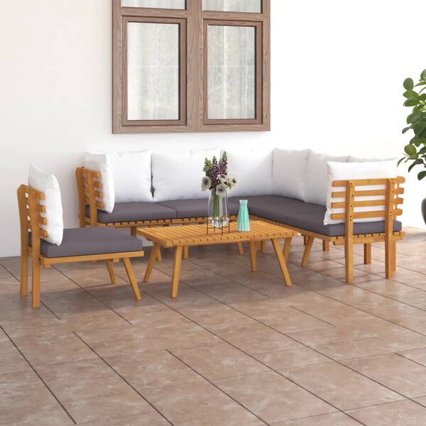 vidaXL 7 pcs conjunto lounge de jardim com almofadões acácia maciça