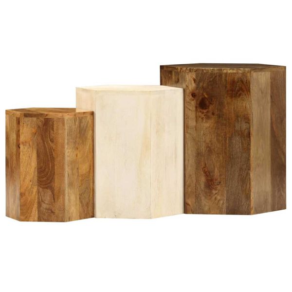 vidaXL Conjunto de mesas de centro 3 pcs madeira de mangueira maciça