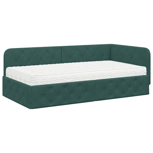 vidaXL Estrutura de Cama de Canto Verde Escuro 90 x 200 cm Veludo