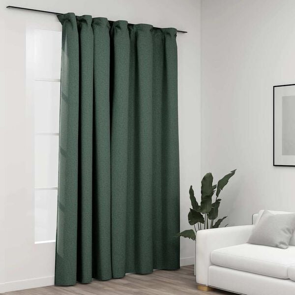 vidaXL Cortinas opacas aspeto linho com ganchos 290x245 cm verde