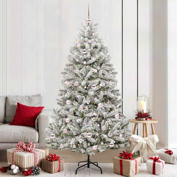 vidaXL &Aacute;rvore de Natal Artificial Verde e Branco 210 cm PVC e Metal