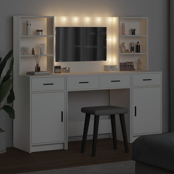 vidaXL Conjunto de Mesa de Maquiagem com LED com gaveta 3 pcs Branco