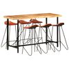 vidaXL 7 pcs conjunto de bar madeira maci&ccedil;a e couro genu&iacute;no