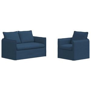 vidaXL Conjunto de Sof&aacute;s 2 unid. Azul Tecido