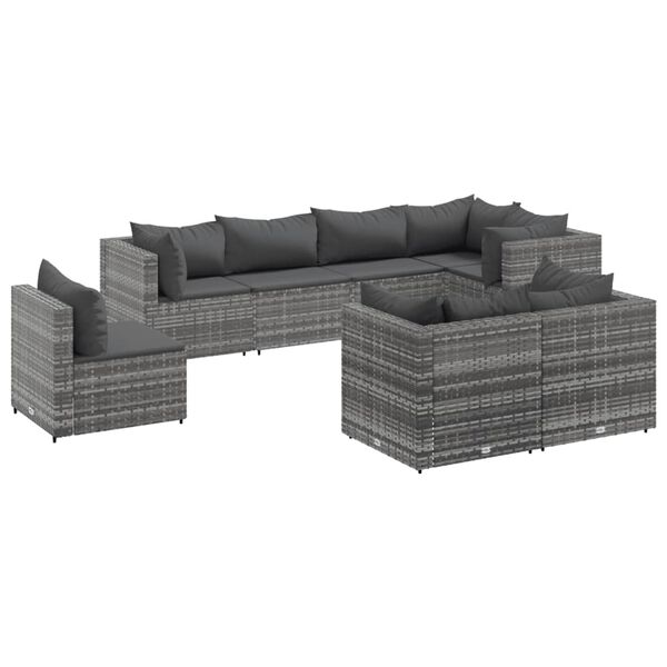 vidaXL 8 pcs conjunto lounge de jardim c/ almofad&otilde;es vime PE cinzento