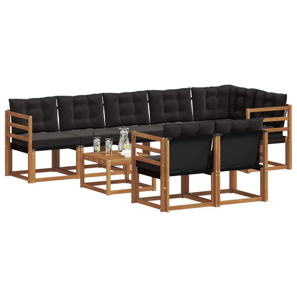 vidaXL Conjunto de Sof&aacute;s para Exterior 9 pcs Natural e Preto
