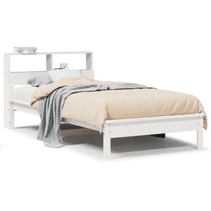 vidaXL Cama com estante sem colch&atilde;o 75x190 cm pinho maci&ccedil;o branco